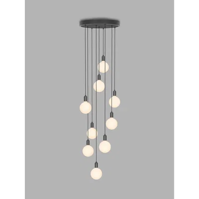 John Lewis Tala Graphite Nine Pendant Cluster Ceiling Light with Sphere IV ES LED Dim to Warm Globe Bulbs, Black