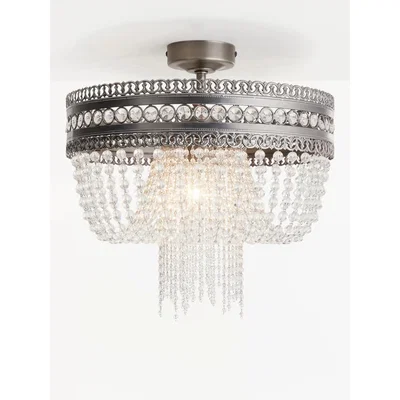 John Lewis John Lewis & Partners Lucia Crystal Semi Flush Chandelier Ceiling Light, Clear