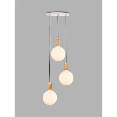 John Lewis Tala Oak Triple Pendant Cluster Ceiling Light with Sphere IV ES LED Dim to Warm Globe Bulbs