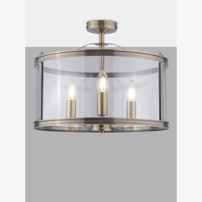 John Lewis Laura Ashley Harrington 3 Bulb Semi-Flush Ceiling Light, Antique Brass