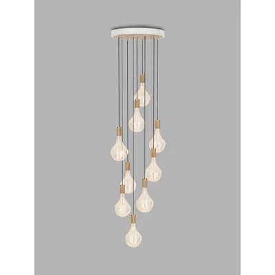 John Lewis Tala Oak Nine Pendant Cluster Ceiling Light with Voronoi II 3W ES LED Dimmable Tinted Bulbs, White