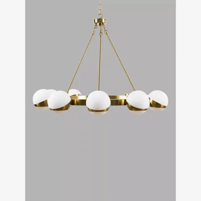 John Lewis Pure White Lines Luna 10 Arm Ceiling Light, Gold/White
