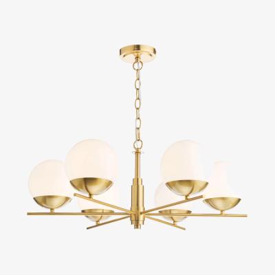 John Lewis Där Bombazine 6 Arm Opal Glass Pendant Ceiling Light, Brass
