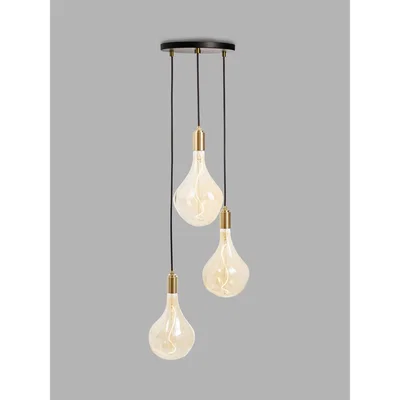 John Lewis Tala Brass Triple Pendant Ceiling Light with Voronoi II 3W ES LED Dimmable Tinted Bulbs