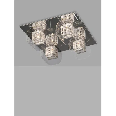 John Lewis Impex Avignon Glass Cube Flush Ceiling Light, Chrome
