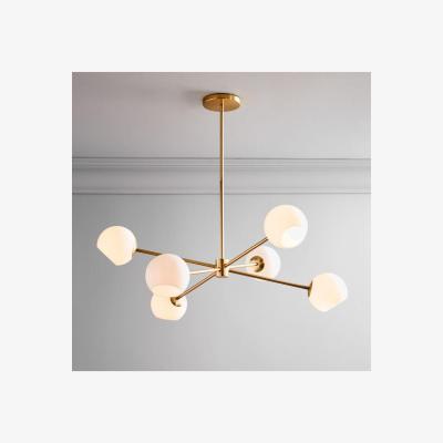 John Lewis west elm Staggered Milk Glass Chandelier Ceiling Light, Brass