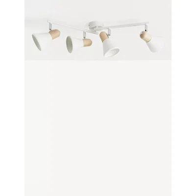 John Lewis John Lewis & Partners SES LED 4 Spotlight Ceiling Bar, White/Wood