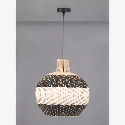 John Lewis Pacific Rowan Woven Rattan Striped Pendant Ceiling Light, Black