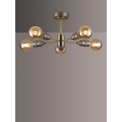 John Lewis John Lewis & Partners Bistro Spoke 5 Arm Semi Flush Ceiling Light, Antique Brass