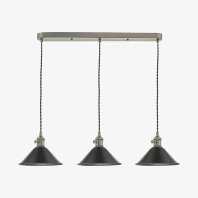 Knees dar lighting Had3661-02 Hadano 3 Light Antique Chrome Suspension With Antique Petwer Shades