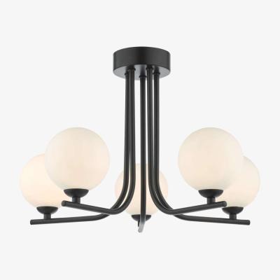 Knees dar lighting CRA5422-02 Cradle 5 Light Semi Flush Matt Black Opal Glass