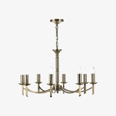 Knees dar lighting Amb0875 Ambassador 8 Light Dual Mount Pendant Antique Brass