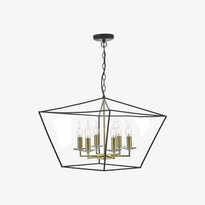 Knees dar lighting Gre0654 Gretchen Cage 6 Light Pendant Matt Black and Polished Brass