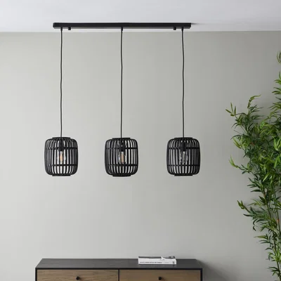 Knees Mathias 3 Bamboo Pendant Light - Black