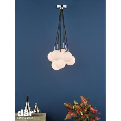 Knees dar lighting Elp342-02 Elpis 7 Light Cluster Pendant Polished Chrome Opal Glass