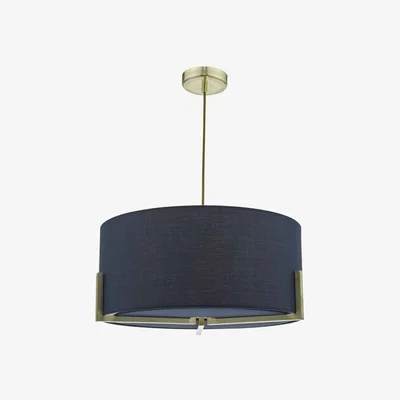 Knees dar lighting San0323 Santino Pendant Gold With Navy Cotton Shade