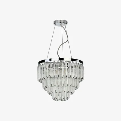 Knees dar lighting Fam0538 Fame 5 Light Pendant Polished Chrome Glass