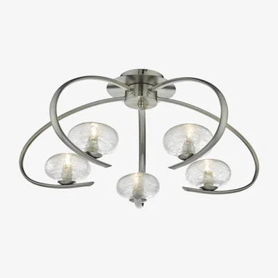 Knees dar lighting LEI5446 Leighton 5 Light Semi Flush Satin Chrome and Sugar Cane Glass