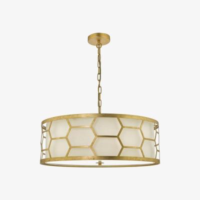 Knees dar lighting Eps0412 Epstein 4 Light Pendant Gold With Ivory Shade and Frosted Glass Diffuser