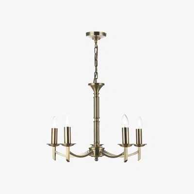 Knees dar lighting Amb0575 Ambassador 5 Light Dual Mount Pendant Antique Brass