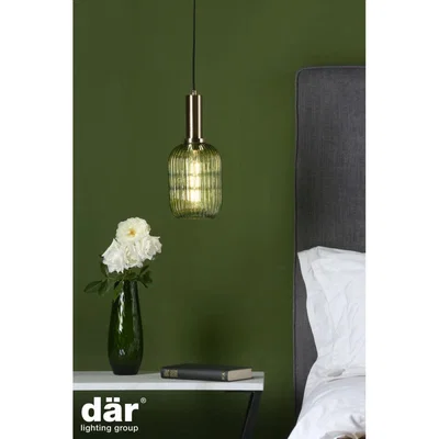 Knees dar lighting Saw6524 Sawyer Easy Fit Pendant Green Ribbed Glass