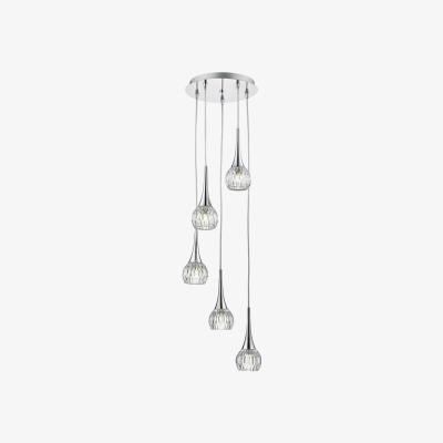 Knees Dar Lighting LYA0550 Lyall 5 Light Spiral Polished Chrome And Decorative Glass