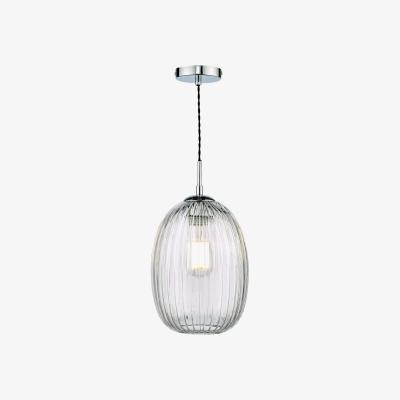 Knees dar lighting Ger0150 Gerard 1 Light Single Pendant Polished Chrome Ribbed Glass
