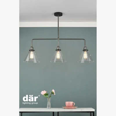 Knees dar lighting Ray0338 Ray 3 Light Bar Pendant Antique Nickel Clear Glass