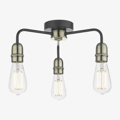 Knees dar lighting Kie5322 Kiefer 3 Light Flush Black and Antique Brass