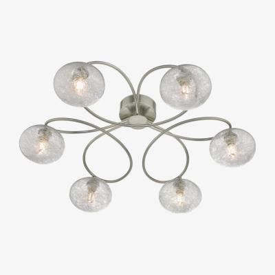 Knees Dar Lighting LEY6446 Leysha 6 Light Semi Flush Satin Nickel And Glass