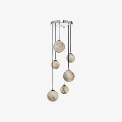 Knees dar lighting Mik0650 Mikara 6 Light Cluster Pendant Marble Effect Glass and Polished Chrome