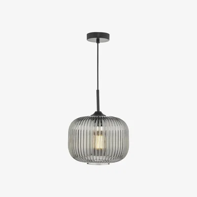 Knees dar lighting Dem0110 Demarius 1 Light Pendant Black And Smoked Glass