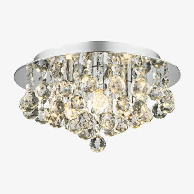 Knees dar lighting PLU5250 Pluto 3 Light Flush Polished Chrome Crystal Glass Droppers