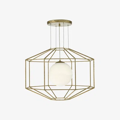 Knees Dar Lighting IZM0135 Izmir 1 Light Pendant Hexagonal Old Gold Frame Opal Glass