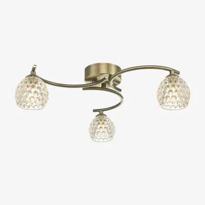Knees dar lighting Nak5375-06 Nakita 3 Light Semi Flush Antique Brass With Dimpled Glass