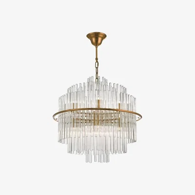 Knees dar lighting Luk1735 Lukas 13 Light Pendant Brushed Antique Gold And Clear Glass