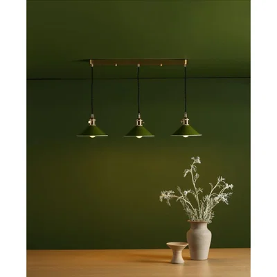 Knees dar lighting Had3640-07 Hadano 3 Light Brass Suspension With Olive Green Shades
