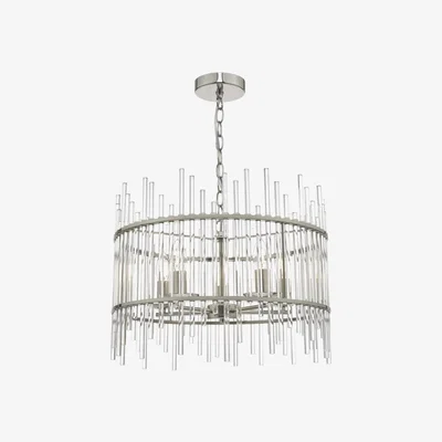 Knees Dar Lighting OLY0538 Olyn 5 Light Pendant Polished Nickel and Glass