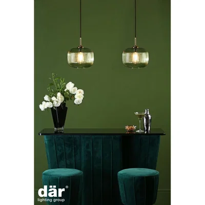 Knees dar lighting Dem0124 Demarius 1 Light Pendant Green Glass Bronze Detail