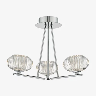 Knees Dar Lighting JEN5350 Jensine 3 light Semi Flush Polished Chrome and Faceted Glass