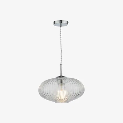 Knees dar lighting Edm0150 Edmond 1 Light Single Pendant Polished Chrome Ribbed Glass
