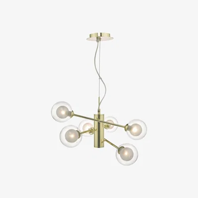 Knees dar lighting Kum0635 Kumara 6 Light Pendant Gold and Glass