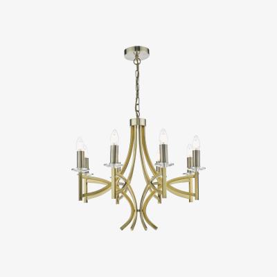 Knees dar lighting LYO0875 Lyon 8 Light Armed Fitting Antique Brass Crystal