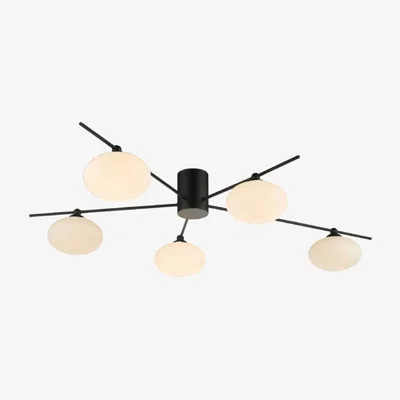 Knees dar lighting JAS5422 Jasper 5 Light Semi Flush Ceiling Light Matt Black Opal Glass