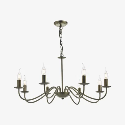 Knees dar lighting Irw0875 Irwin 8 Light Pendant Dual Mount Antique Brass