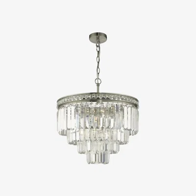Knees dar lighting VYA0438 Vyana 4 Light 4 Tier Pendant Brushed Nickel And Crystal Droppers
