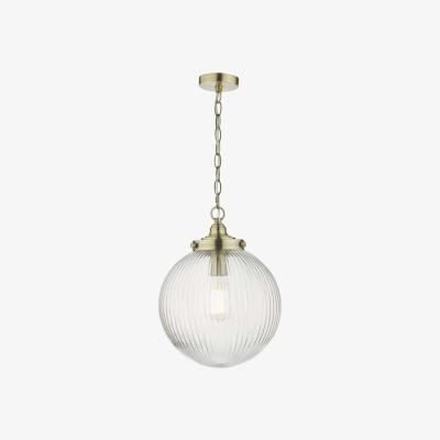 Knees dar lighting Tam0175 Tamara 1 Light Single Pendant Antique Brass Ribbed Glass
