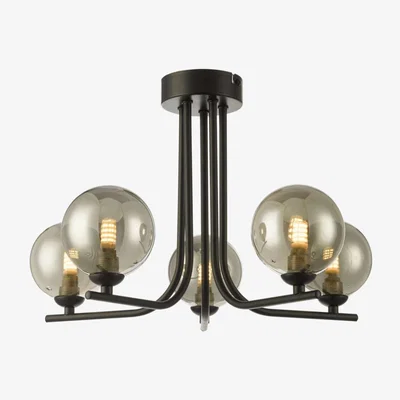 Knees dar lighting CRA5422-01 Cradle 5 Light Semi Flush Matt Black Smoked Glass