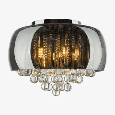 Knees dar lighting AVI5410 Aviel 5 Light Flush Smoked Shade With Clear Glass Droppers