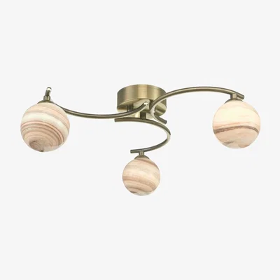 Knees dar lighting ATI5375-07 Atiya 3 Light Semi Flush Antique Brass With Planet Style Glass